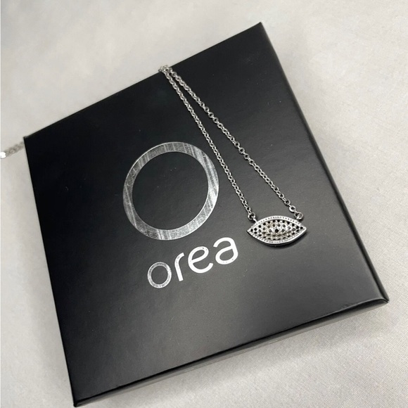 Sterling Silver Evil Eye Pendant Necklace White and Blue Zircon New in box - Picture 4 of 5